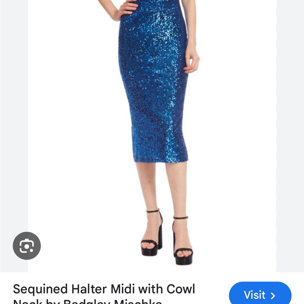 Badgley Mischka Sequined Blue Pencil Skirt